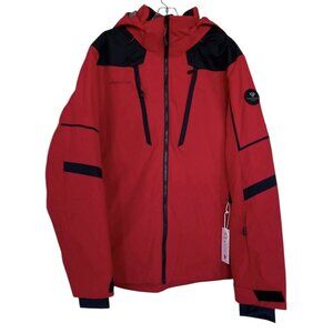 Obermeyer Ski Jacket Mens Size Large Red Black Hooded Snowboarding Coat Pockets